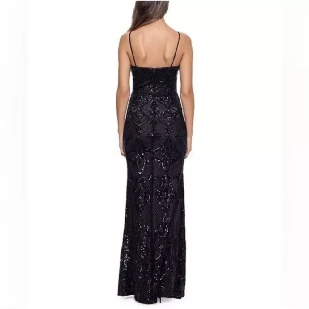 NWT Betsy & Adam Embellished Illusion-Inset Gown in Black Tan Size 2 - Picture 2 of 16